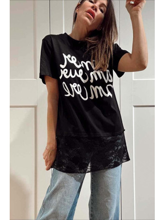 Camiseta Encaje Lettering AMOUR Negro HEVE