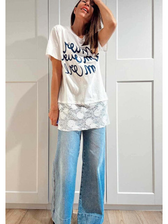 Camiseta Encaje Lettering AMOUR Blanco HEVE