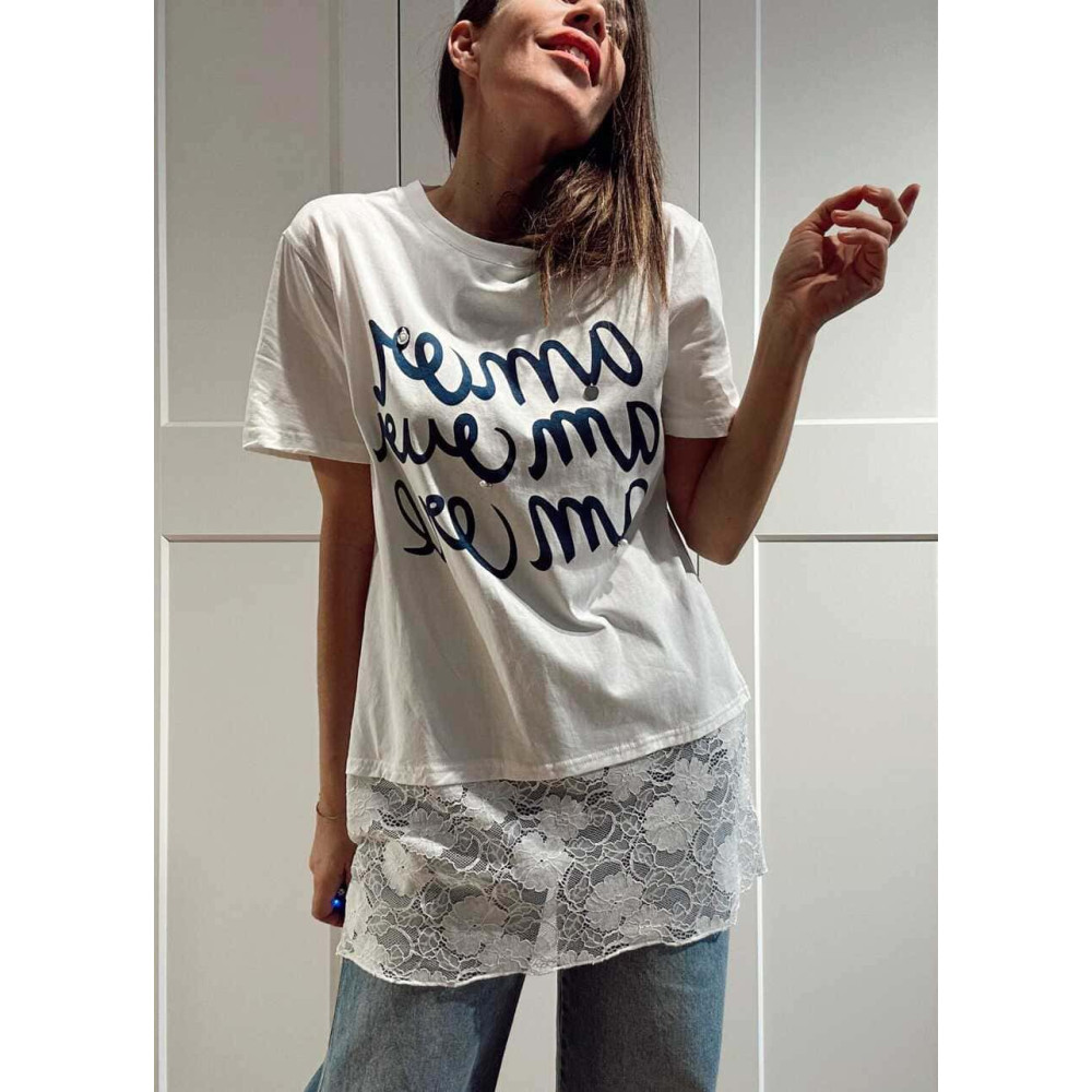 Camiseta Encaje Lettering AMOUR Blanco HEVE