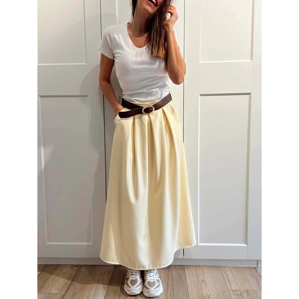 Falda Larga con Cinturón MIRENAI Amarillo Pastel HEVE