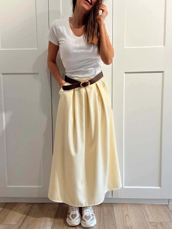 Falda Larga con Cinturón MIRENAI Amarillo Pastel HEVE
