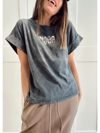 Camiseta Algodón Lettering Metal ROCK Gris/Bronze HEVE