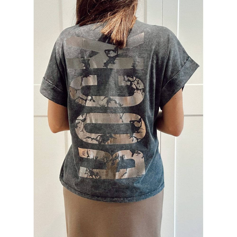 Camiseta Algodón Lettering Metal ROCK Gris/Bronze HEVE