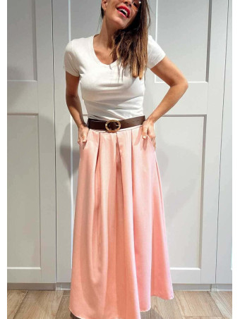 Falda Larga con Cinturón MIRENAI Rosa HEVE