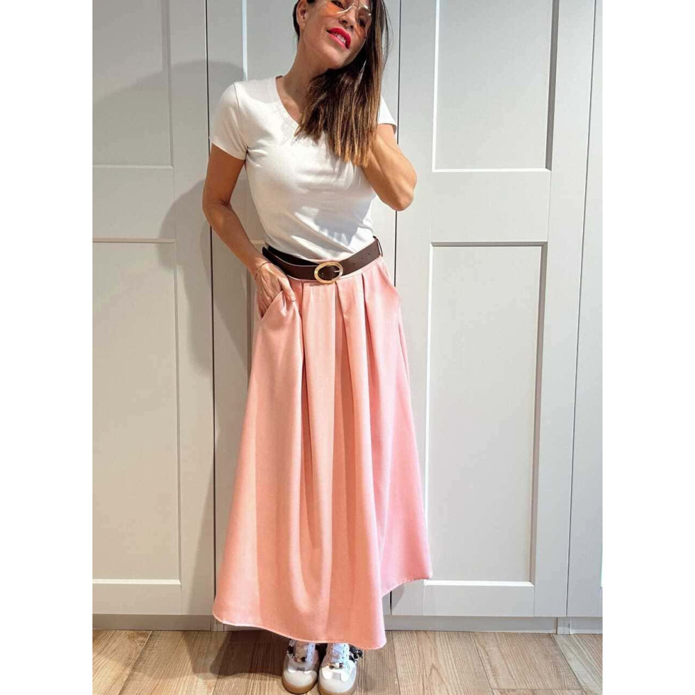 Falda Larga con Cinturón MIRENAI Rosa HEVE