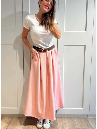 Falda Larga con Cinturón MIRENAI Rosa HEVE