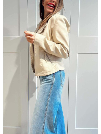 Cazadora Biker Efecto Piel THWART Beige HEVE