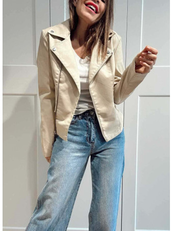 Cazadora Biker Efecto Piel THWART Beige HEVE