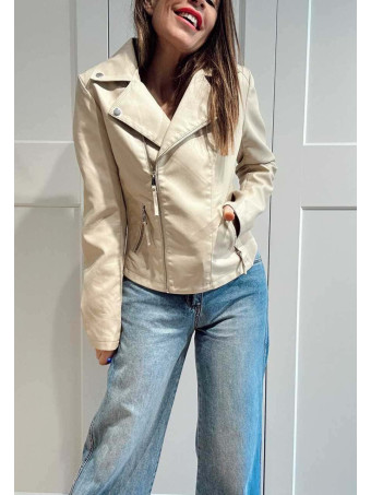 Cazadora Biker Efecto Piel THWART Beige HEVE