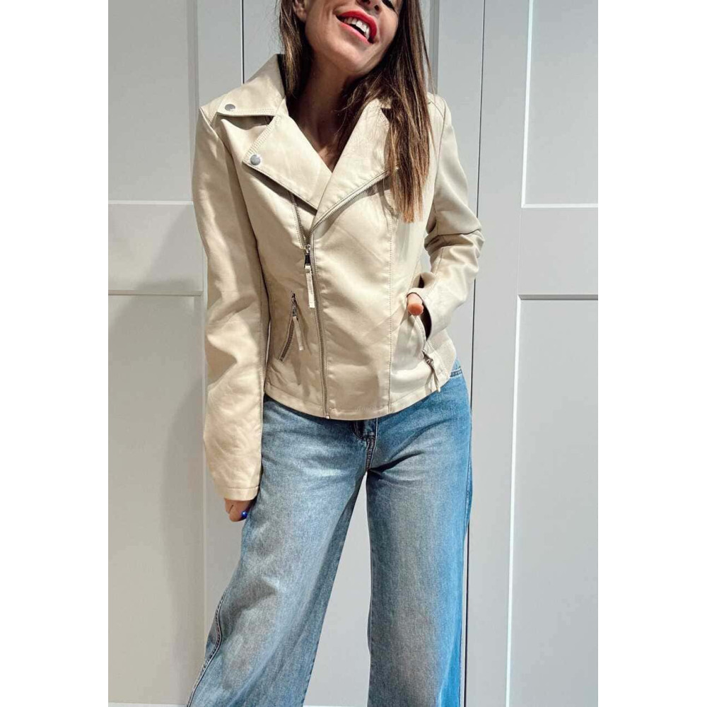 Cazadora Biker Efecto Piel THWART Beige HEVE