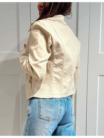 Cazadora Biker Efecto Piel THWART Beige HEVE