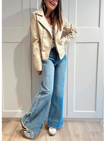 Cazadora Biker Efecto Piel THWART Beige HEVE