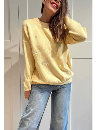 Punto con Bordados LOVE Amarillo HEVE