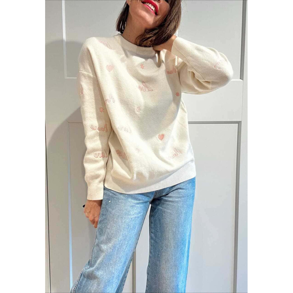 Punto con Bordados LOVE Beige HEVE