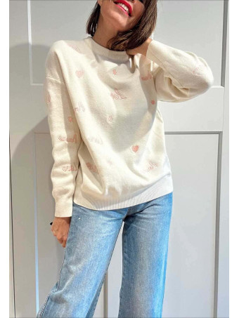 Punto con Bordados LOVE Beige HEVE