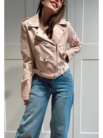 Cazadora Biker Efecto Piel HAZEM Rosa HEVE