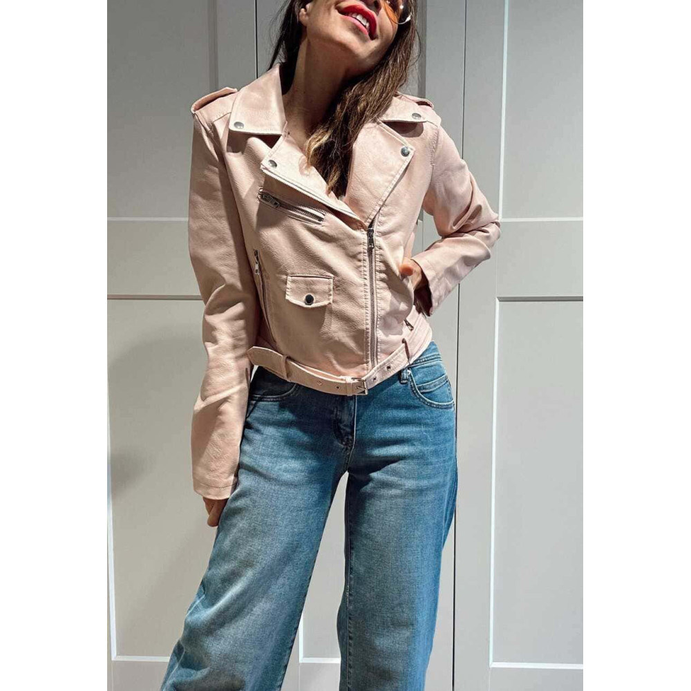 Cazadora Biker Efecto Piel HAZEM Rosa HEVE