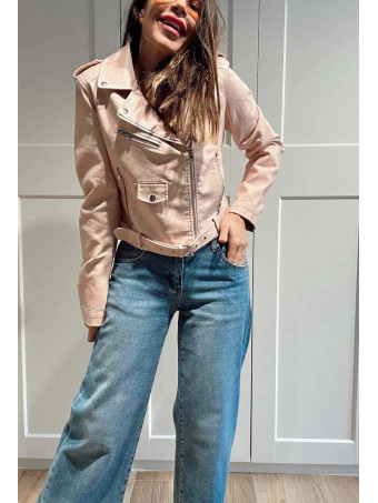Cazadora Biker Efecto Piel HAZEM Rosa HEVE
