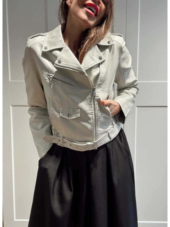 Cazadora Biker Efecto Piel HAZEM Gris HEVE