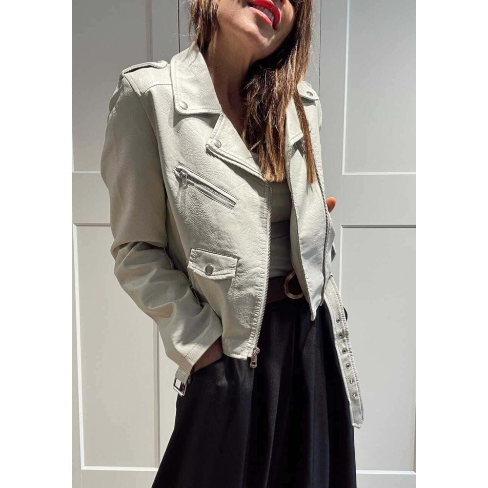 Cazadora Biker Efecto Piel HAZEM Gris HEVE