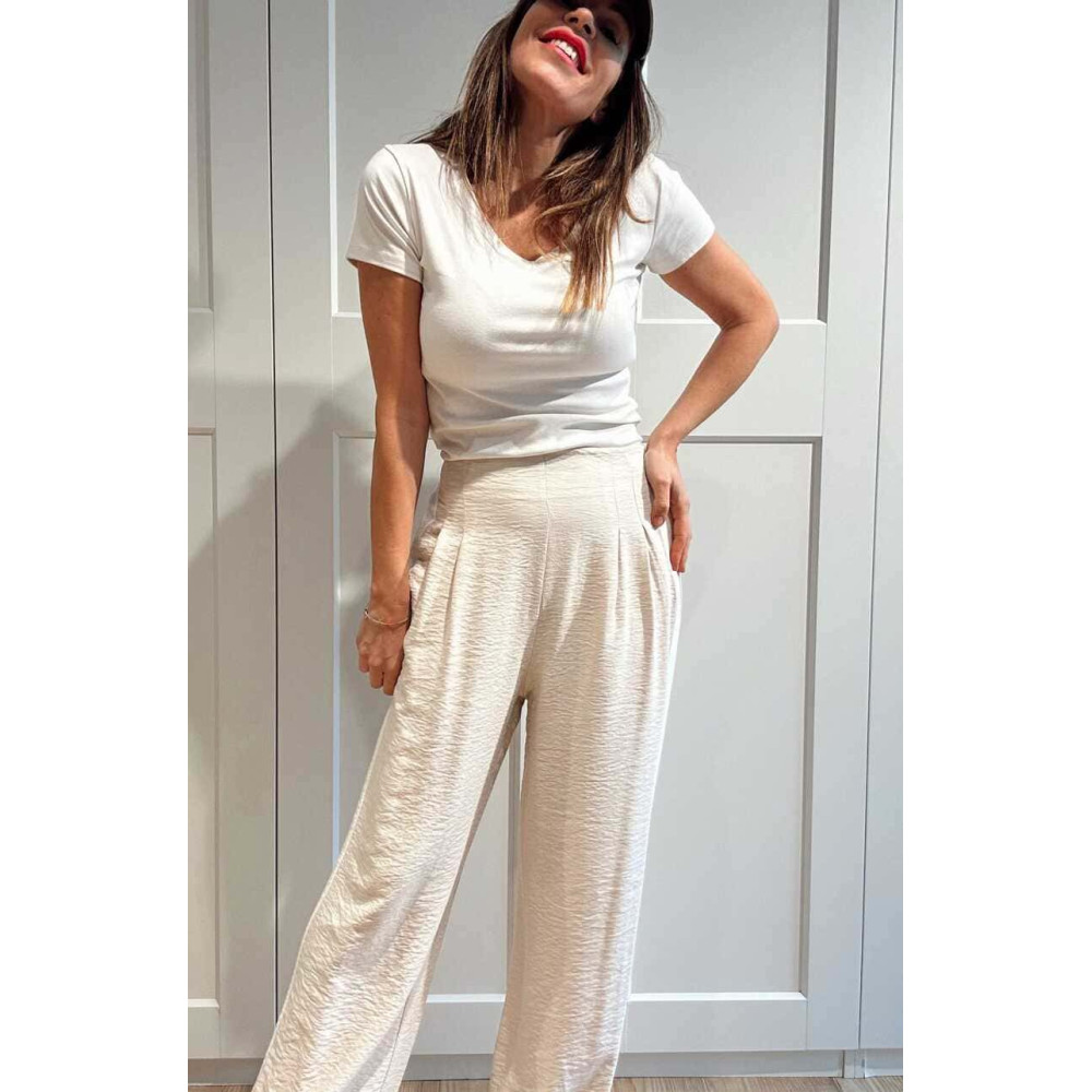 Pantalón Pinzas Franja Lateral FAREWELL Beige HEVE