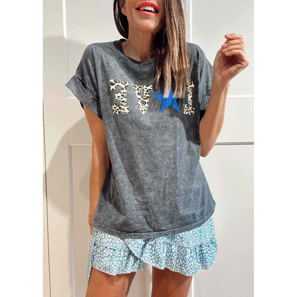 Camiseta Algodón WILD STAR EDITION Gris/Azul Klein HEVE