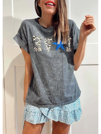 Camiseta Algodón WILD STAR EDITION Gris/Azul Klein HEVE