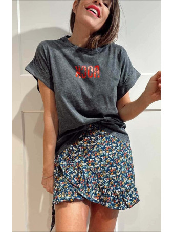 Camiseta Algodón Lettering Metal ROCK Gris/Rojo HEVE