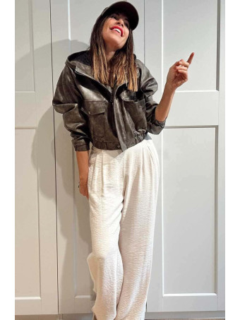 Cazadora Efecto Piel con Capucha JASPER Gris Piedra HEVE