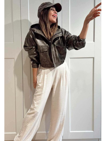 Cazadora Efecto Piel con Capucha JASPER Gris Piedra HEVE