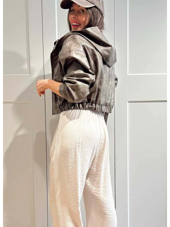 Cazadora Efecto Piel con Capucha JASPER Gris Piedra HEVE