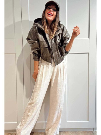 Cazadora Efecto Piel con Capucha JASPER Gris Piedra HEVE