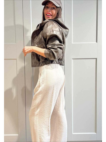 Cazadora Efecto Piel con Capucha JASPER Gris Piedra HEVE