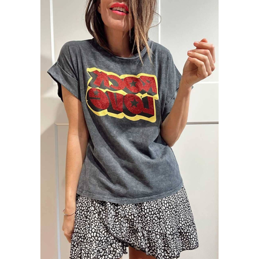 Camiseta Algodón ROCK LOVE Gris HEVE