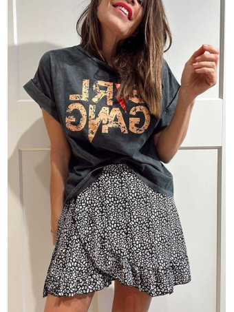Camiseta Algodón GIRL GANG Gris/Mostaza HEVE