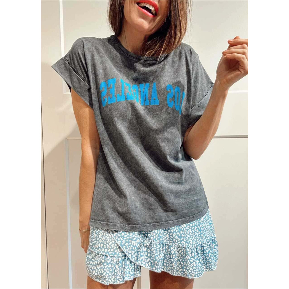 Camiseta Algodón LOS ÁNGELES Gris/Azul HEVE