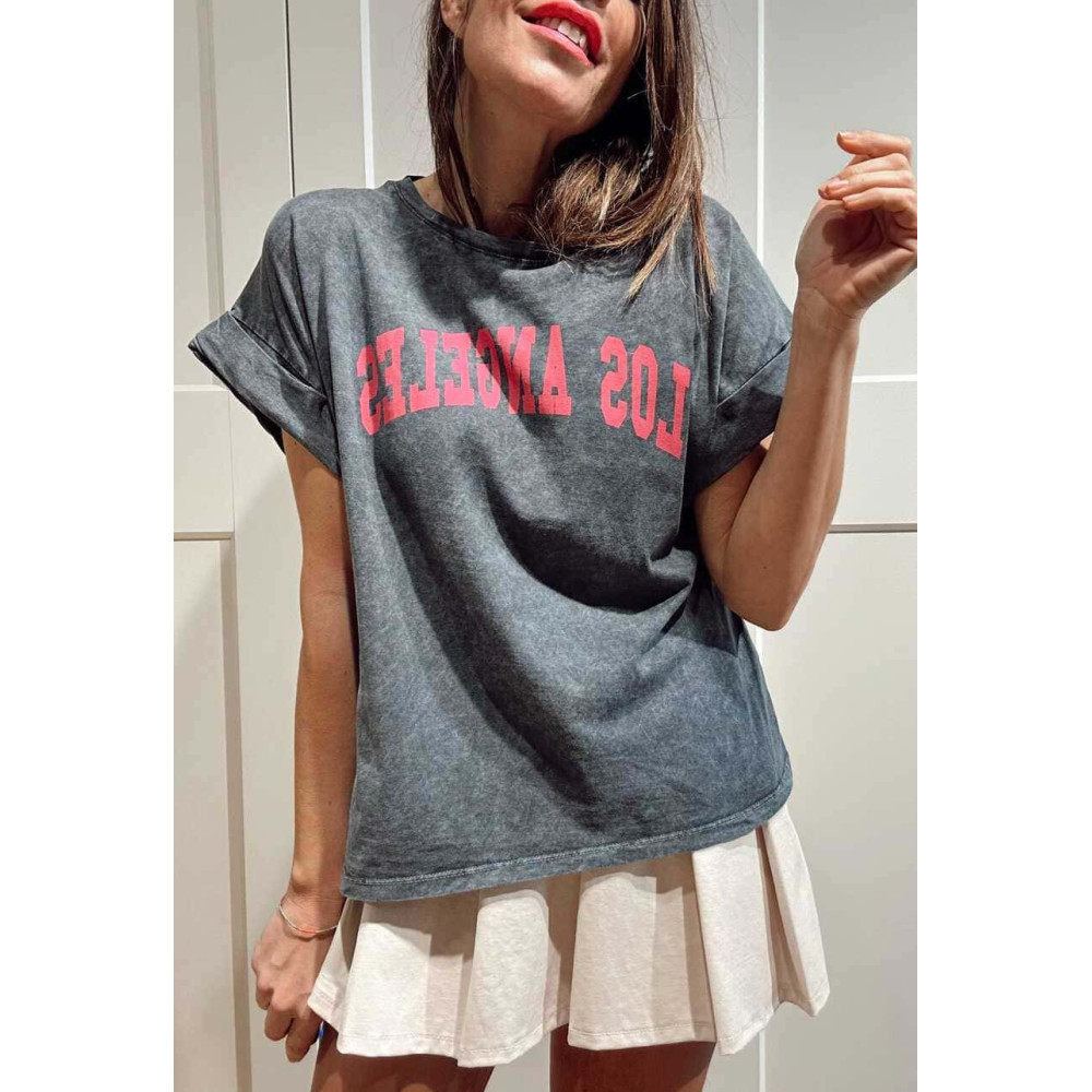 Camiseta Algodón LOS ÁNGELES Gris/Magenta HEVE