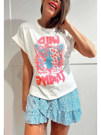 Camiseta Algodón WILD THANG Blanco/Rosa HEVE