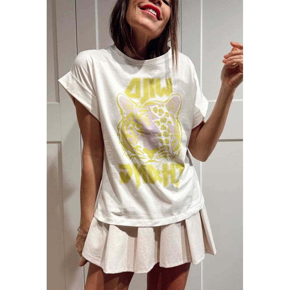 Camiseta Algodón WILD THANG Blanco/Lima HEVE