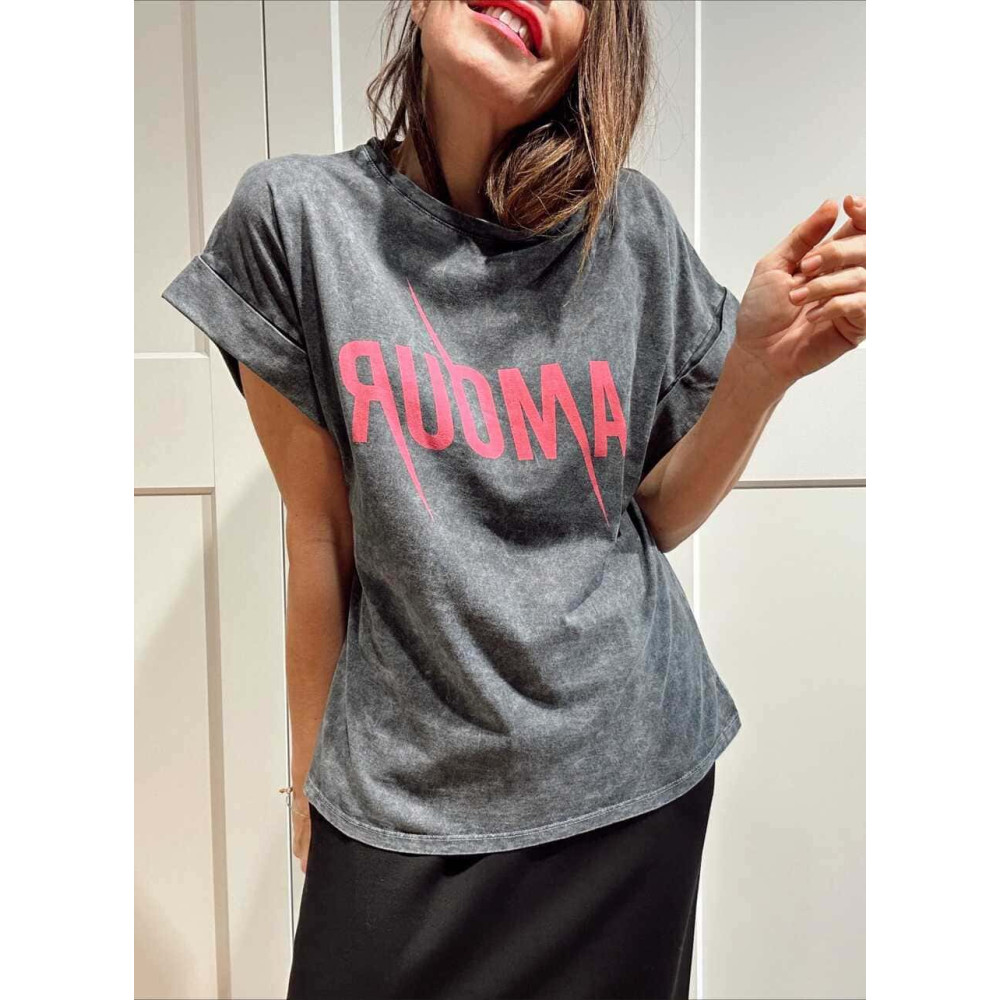 Camiseta Algodón REBEL AMOUR Gris/Magenta HEVE