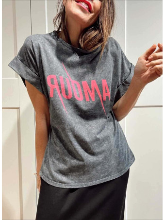 Camiseta Algodón REBEL AMOUR Gris/Magenta HEVE