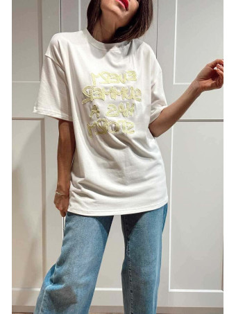 Camiseta Oversize Mensaje STORY Blanco/Lima HEVE