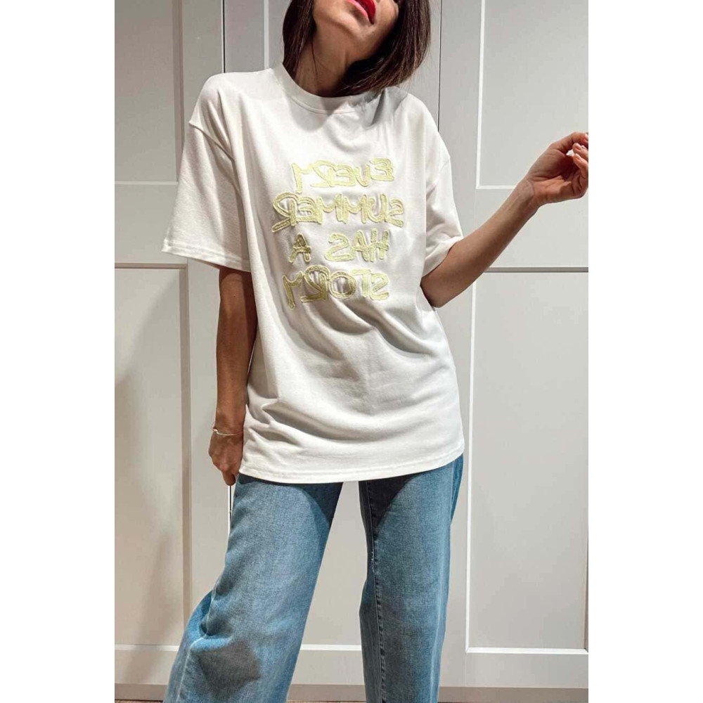 Camiseta Oversize Mensaje STORY Blanco/Lima HEVE