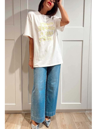 Camiseta Oversize Mensaje STORY Blanco/Lima HEVE