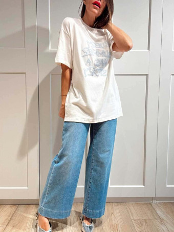 Camiseta Oversize Mensaje STORY Blanco/Celeste HEVE