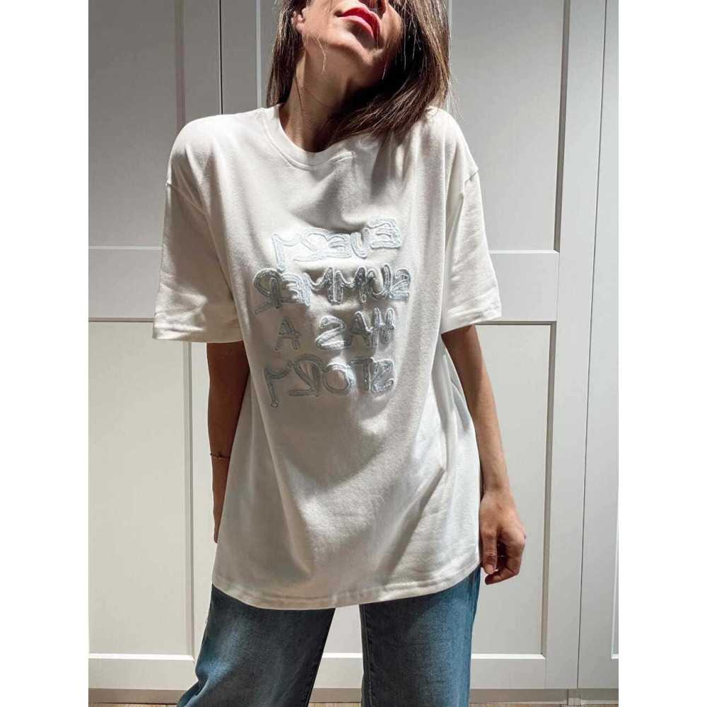 Camiseta Oversize Mensaje STORY Blanco/Celeste HEVE