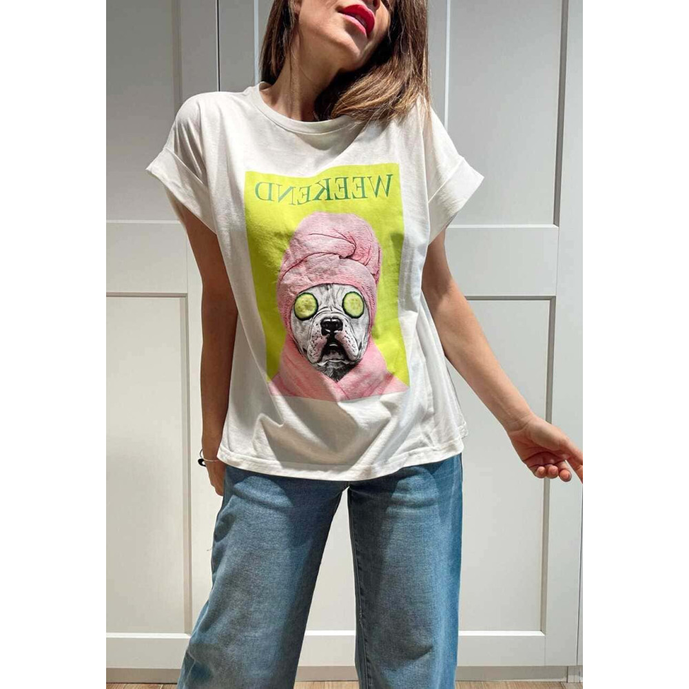 Camiseta Algodón Estampada RELAX MOOD Blanco HEVE