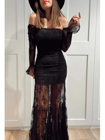 Vestido Encaje Nido de Abeja NYMERA Negro HEVE