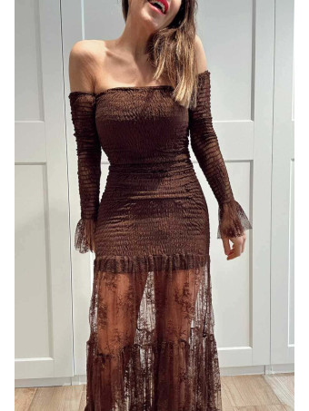 Vestido Encaje Nido de Abeja NYMERA Marrón HEVE