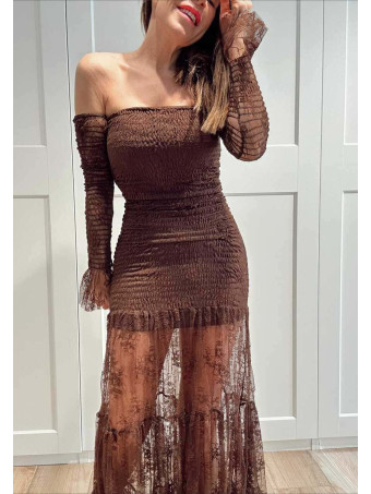 Vestido Encaje Nido de Abeja NYMERA Marrón HEVE